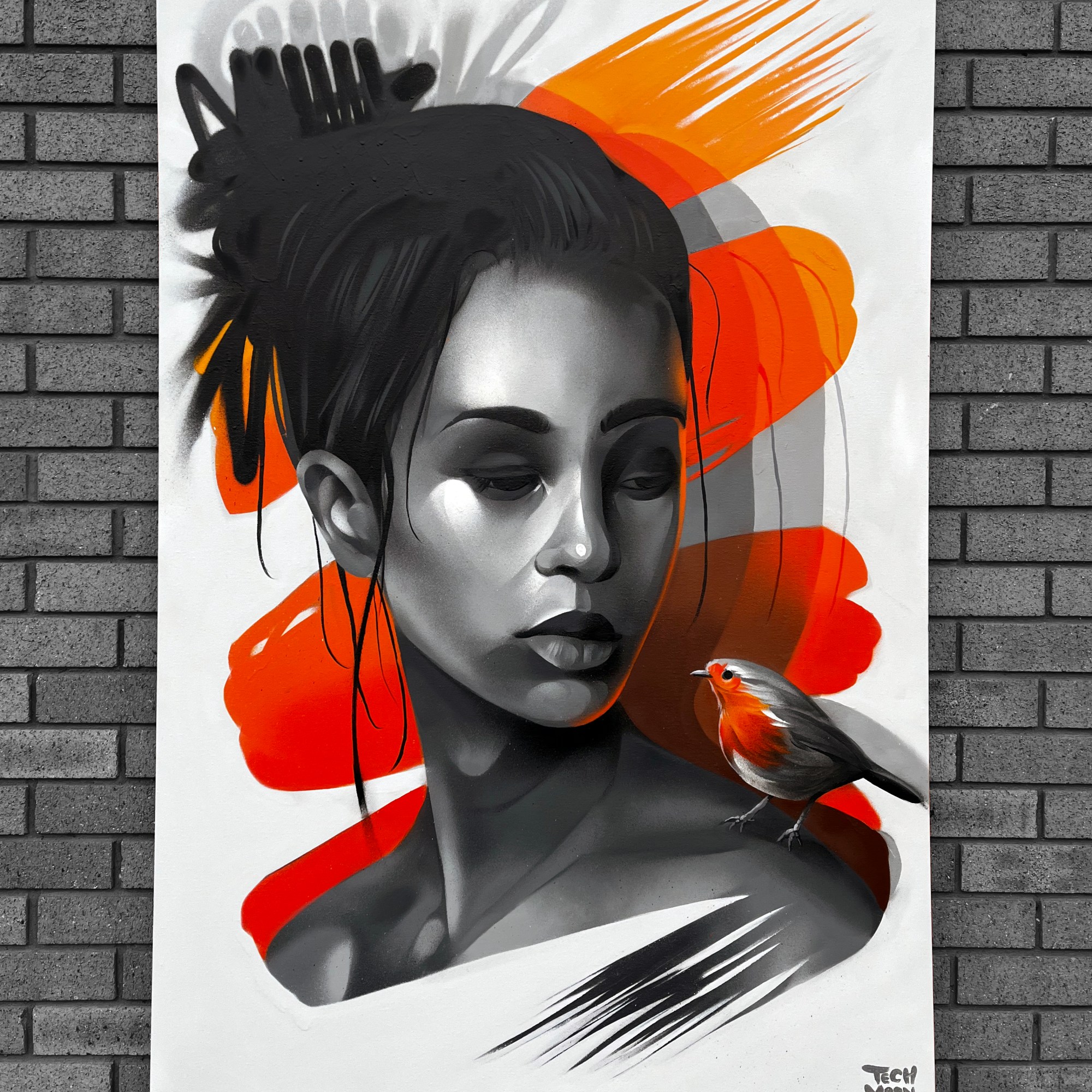 tech moon, portrait, canvas, painting, street art,