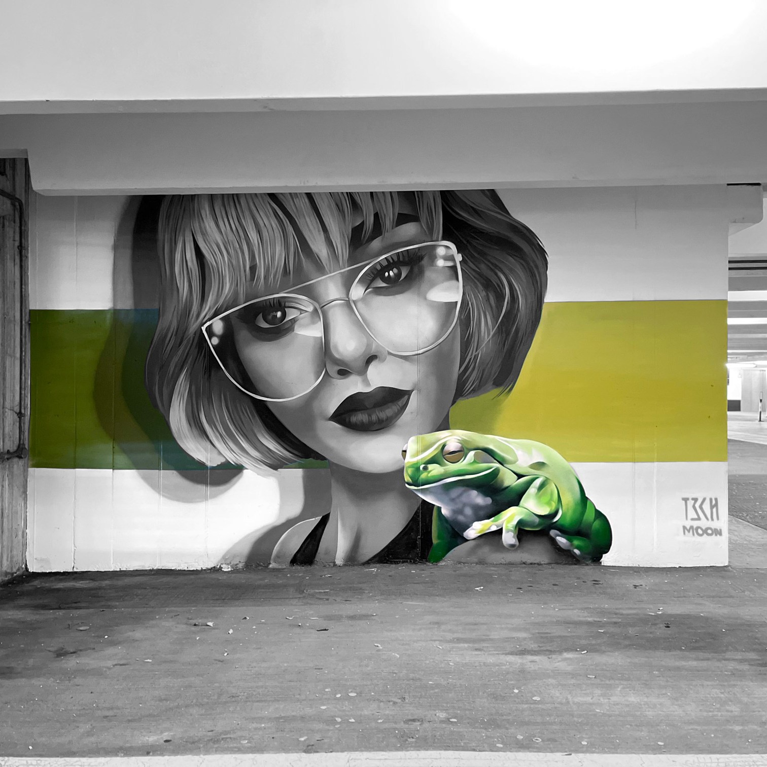 street art mural of a princess and a frog by Tech Moon